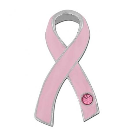 Pink Ribbon with Pink Stone Pin