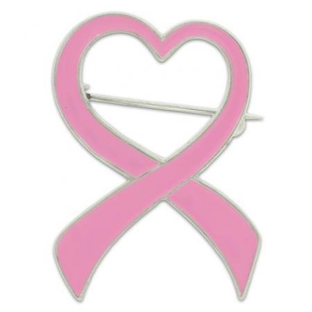 Pink Heart Ribbon Brooch 