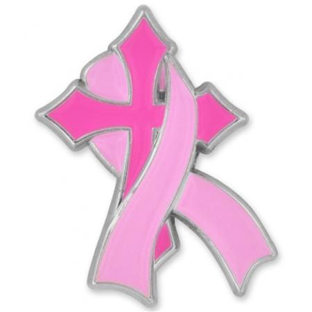 Breast Cancer Cross Ribbon Pin 