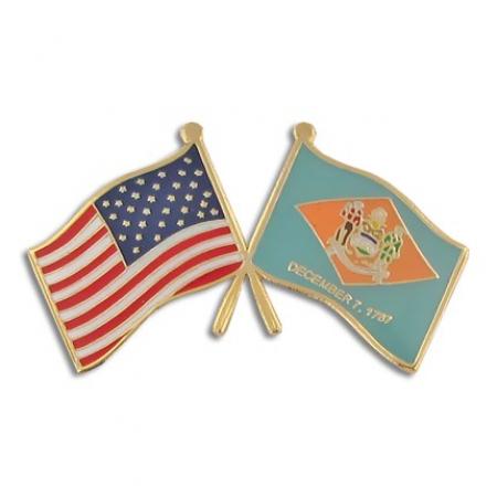 Delaware and USA Crossed Flag Pin
