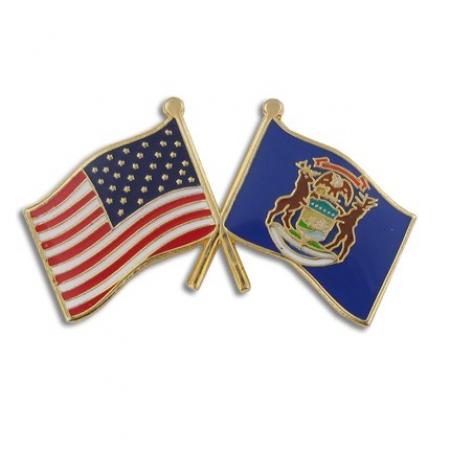 Michigan and USA Crossed Flag Pin