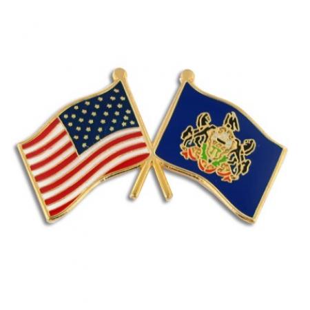 Pennsylvania and USA Crossed Flag Pin