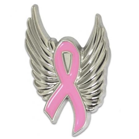 Breast Cancer Ribbon with Wings Pin 