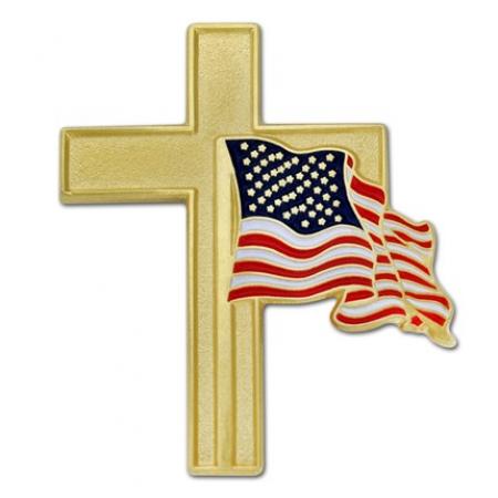 American Flag and Gold Cross Pin 