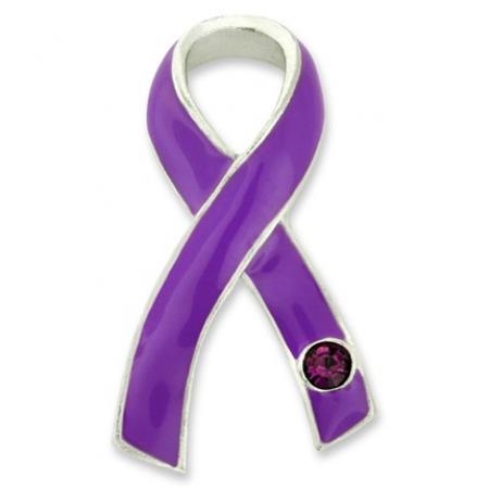 Purple Ribbon with Stone Pin 