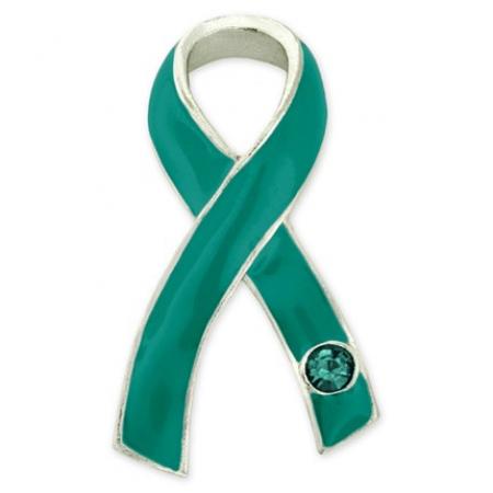 Teal Awareness Ribbon with Stone Pin