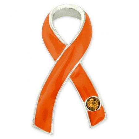 Orange Awareness Ribbon with Stone Pin