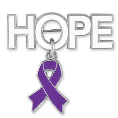 Hope Pin with Purple Ribbon Charm 