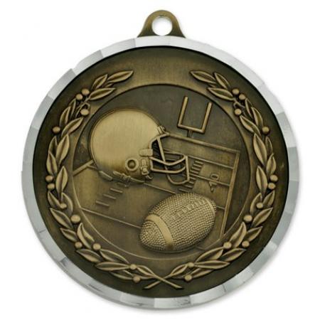 2" Football Diamond Cut Medal - Engravable 