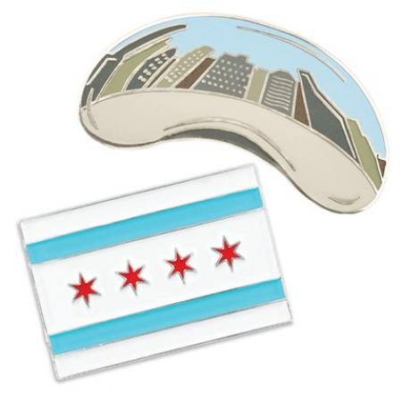 Chicago Bean and Flag 2-Pin Set