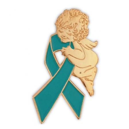 Teal Ribbon Angel Pin