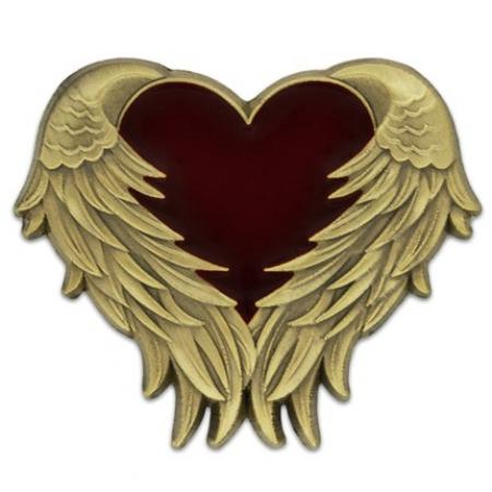 Heart with Angel Wings Pin - Antique Gold 