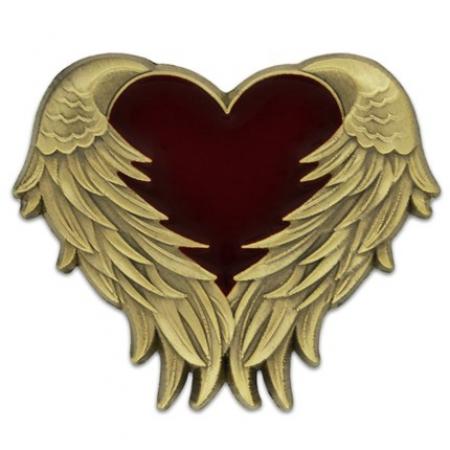 Heart with Angel Wings Pin - Antique Gold