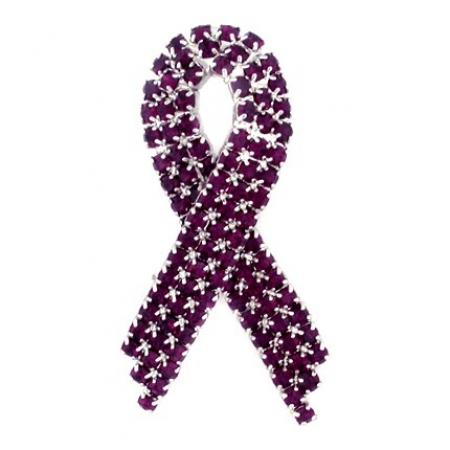 Purple Rhinestone Ribbon Pin 