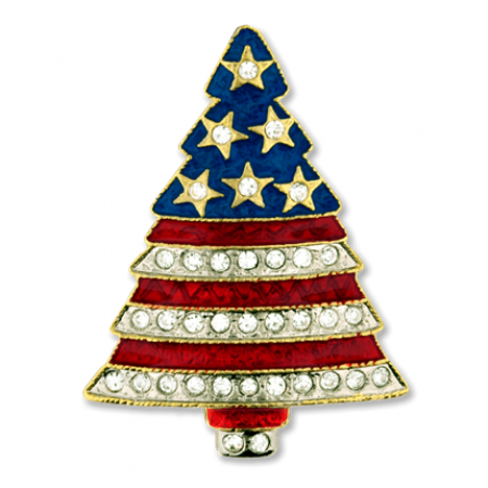 Rhinestone Patriotic Christmas Tree Pin