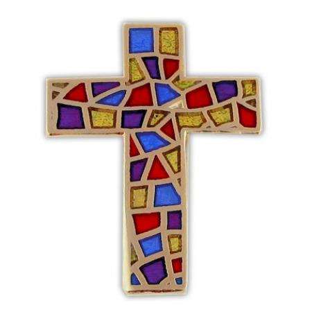Stained Glass Cross Pin