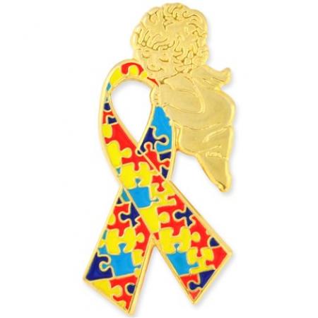 Autism Ribbon Angel Pin 