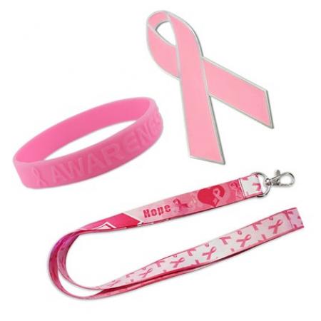 Pink Awareness Pin, Bracelet, and Lanyard Set 