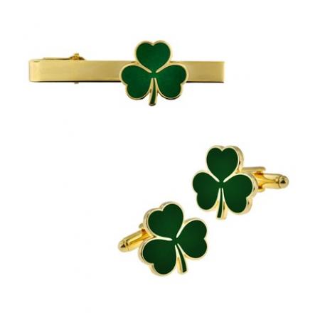 Shamrock Tie Clip and Cufflinks Set