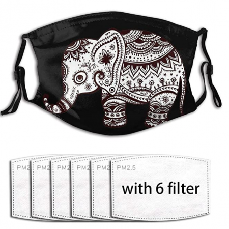 African Elephant Black Face Mask with Filter Pocket Washable Reusable Face Bandanas Balaclava 