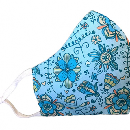 Double Layer Face Mask Cotton & Polyester Blue Flowers Water 