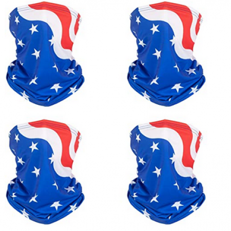 4 Packs American US Flag Face Bandana Neck Gaiter, Sun UV Dust Protection 