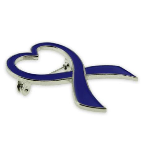 Blue Heart Ribbon Brooch