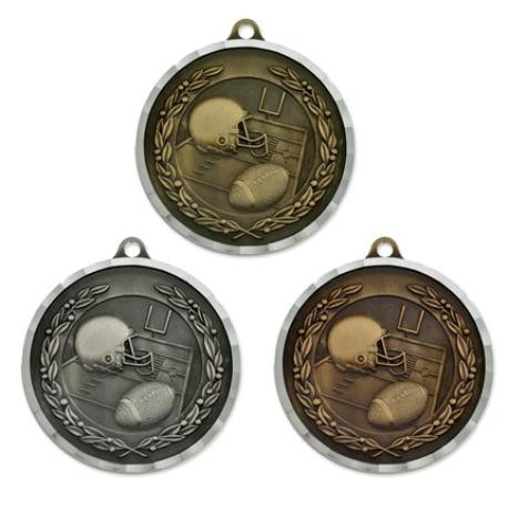     2" Football Diamond Cut Medal - Engravable